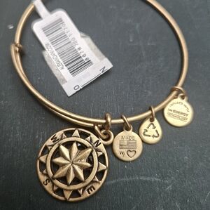 Alex and Ani North South East West Gold Tone Energy Dangle  Charm Bracelet